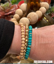 Load image into Gallery viewer, Green Jasper/Gold/Wood Trio Bracelets
