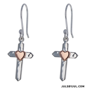Sterling Silver/Copper Cross Earrings