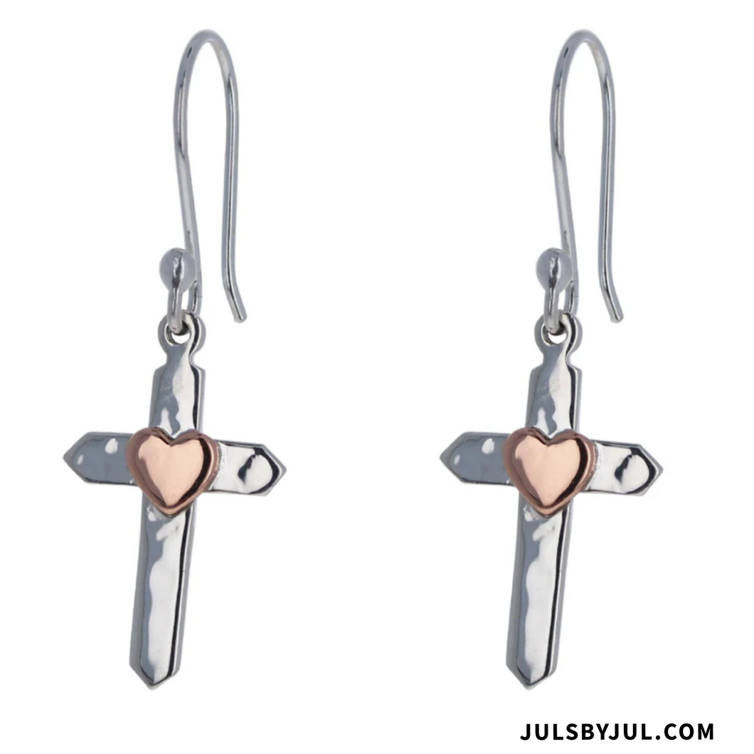 Sterling Silver/Copper Cross Earrings
