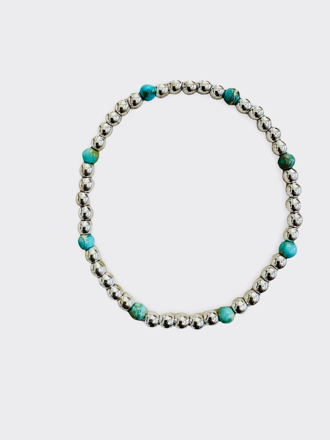 3MM Turquoise Beaded Silver Bracelet
