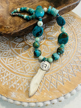 Load image into Gallery viewer, Texas stamped Stag Horn and Turquoise Necklace
