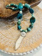 Texas stamped Stag Horn and Turquoise Necklace