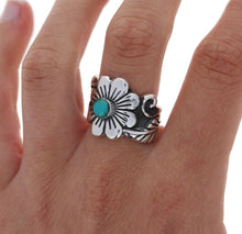 Load image into Gallery viewer, Turquoise Sterling Silver Flower Ring
