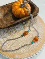 Long Carnelian and Turquoise Necklace