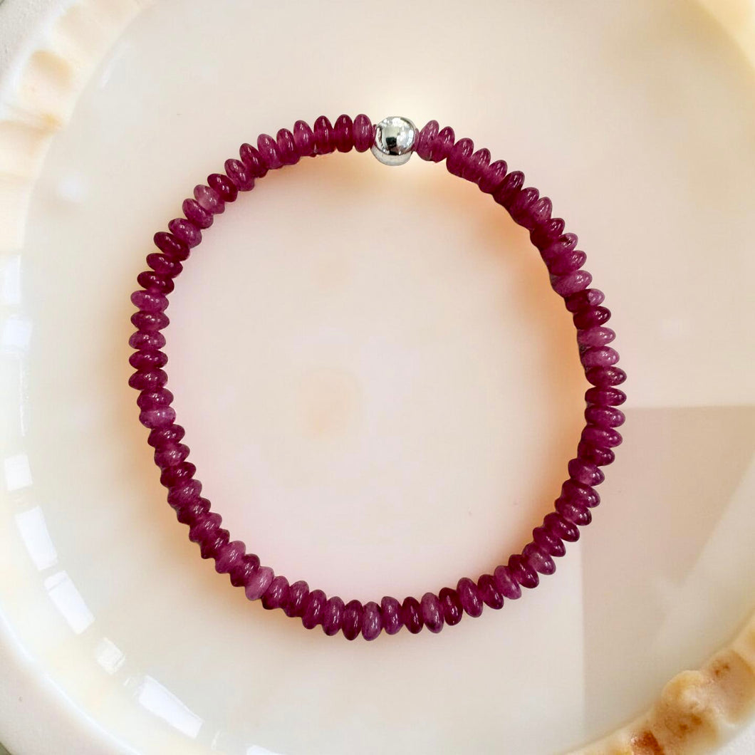 Magenta Jade 6MM Silver Bracelet