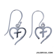 Sterling Silver Heart and Cross Earrings