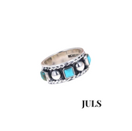 Turquoise Beaded Silver Band Ring