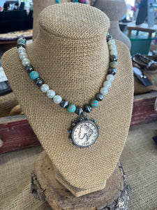 One-of-a-kind Pearl and Jasper Medallion Necklace