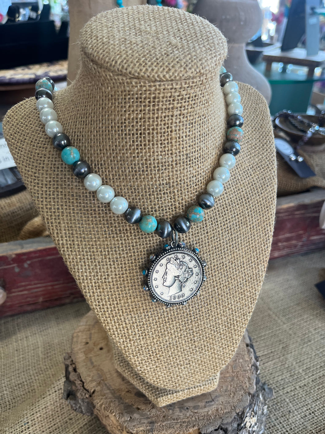 One-of-a-kind Pearl and Jasper Medallion Necklace