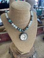 One-of-a-kind Pearl and Jasper Medallion Necklace