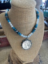 Load image into Gallery viewer, One-of-a-kind Pearl and Blue Agate Medallion Necklace
