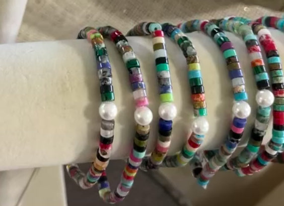 Multistone Heishi and Pearl Bracelet