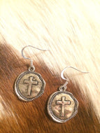 Stamped Silver Cross Earring