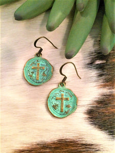 Stamped Cross Earring