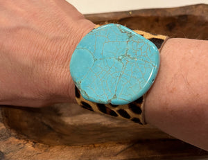 Turquoise Leopard Wrapped Cuff Bracelet