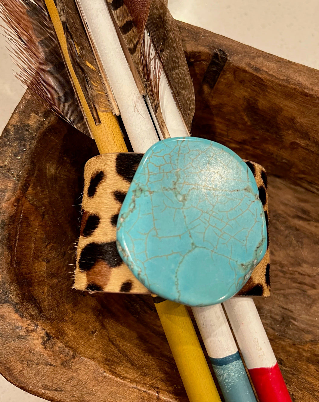 Turquoise Leopard Wrapped Cuff Bracelet