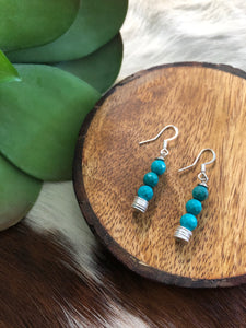 Turquoise Silver Disk Earrings