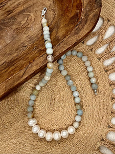One-of-a-kind Amazonite and Pearl Necklace