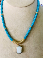 Load image into Gallery viewer, One-of-kind Blue Crystal and Brass Necklace
